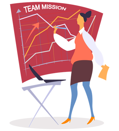 Frau arbeitet an Teammission  Illustration