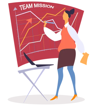 Frau arbeitet an Teammission  Illustration