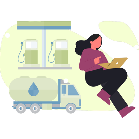Frau arbeitet an Tankwagen  Illustration
