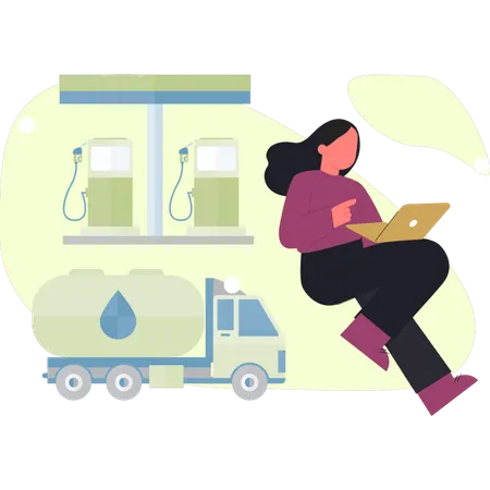 Frau arbeitet an Tankwagen  Illustration