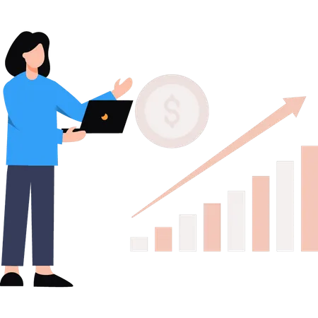 Frau arbeitet an Wachstumsdiagramm  Illustration