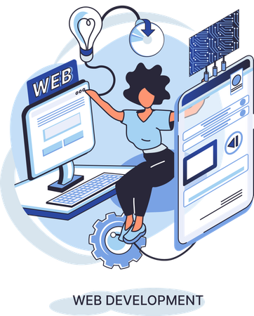 Frau arbeitet an Webentwicklung  Illustration