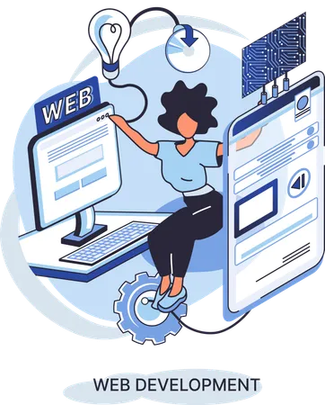 Frau arbeitet an Webentwicklung  Illustration