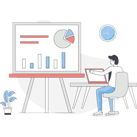 Frau arbeitet Geschäftsdiagramm  Illustration