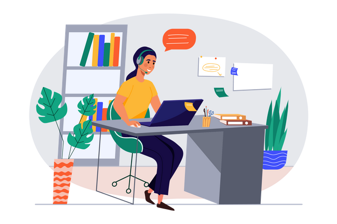 Frau arbeitet im Callcenter  Illustration