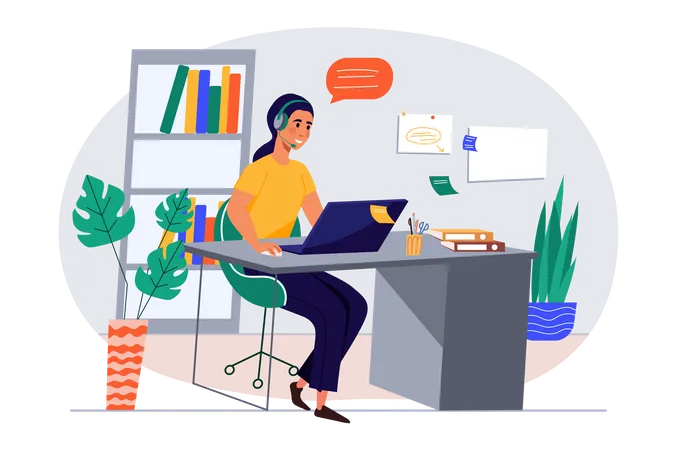 Frau arbeitet im Callcenter  Illustration