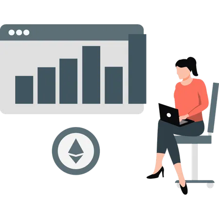 Frau = arbeitet an Geschäftsdiagramm  Illustration