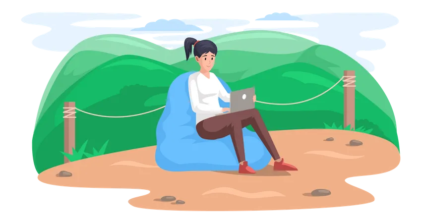 Frau arbeitet im Urlaub  Illustration