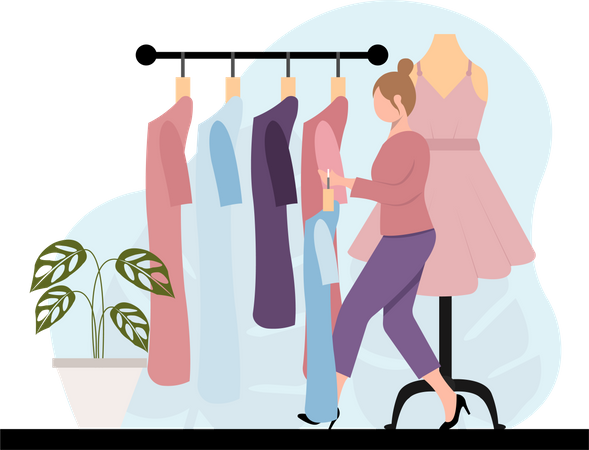 Frau arbeitet in einem Modegeschäft  Illustration
