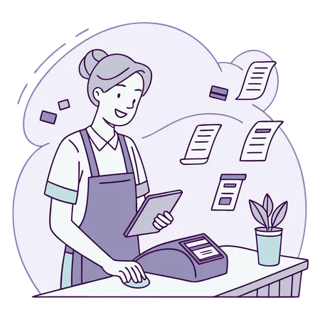 Frau arbeitet mit Fintech für kleines Unternehmen Illustration