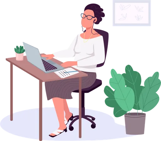 Frau arbeitet mit Laptop  Illustration