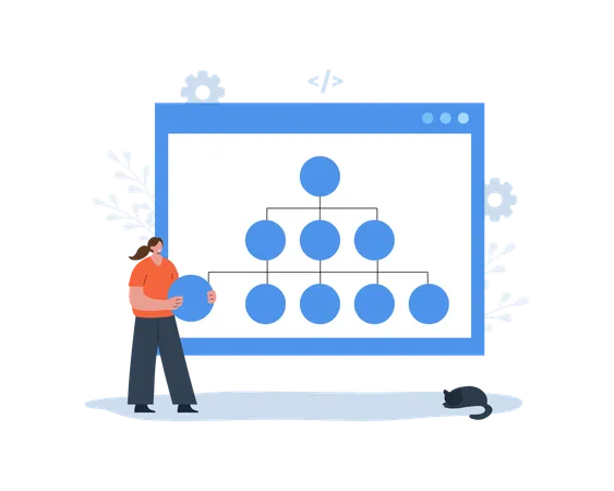 Frau, die mit Sitemap arbeitet  Illustration