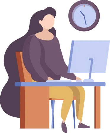 Frau arbeitet während der Arbeitszeit am Computer  Illustration