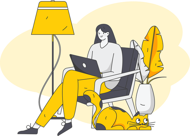 Frau arbeitet zu Hause am Laptop  Illustration