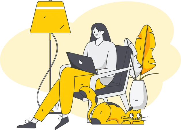 Frau arbeitet zu Hause am Laptop  Illustration