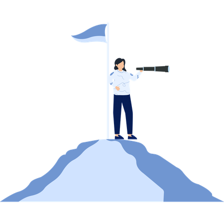 Frau auf Berggipfel mit Teleskop  Illustration