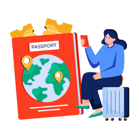Frau auf internationaler Tour  Illustration