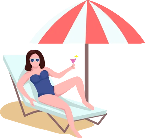 Frau auf Strandliege mit Sonnenschirm  Illustration