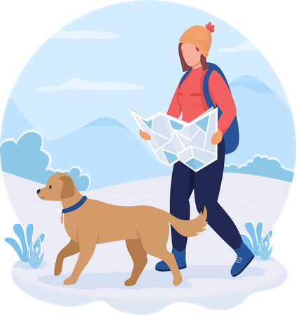 Frau auf Wanderweg  Illustration