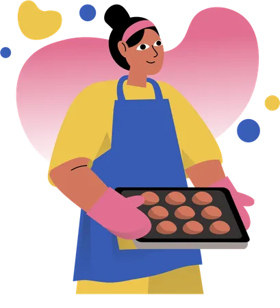 Frau backt Kekse in ihrer Bäckerei  Illustration