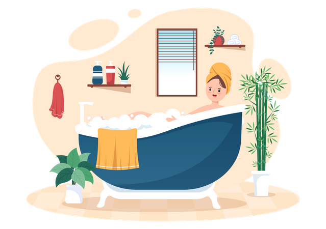 Frau badet in der Badewanne  Illustration