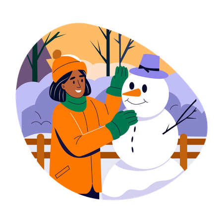 Frau baut Schneemann  Illustration