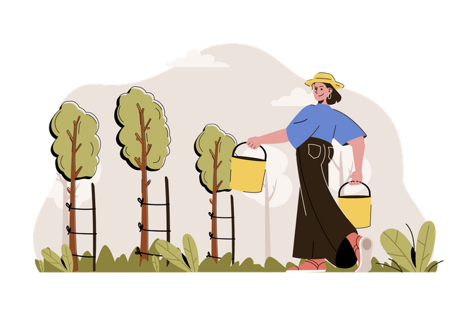 Frau bei der Gartenarbeit  Illustration