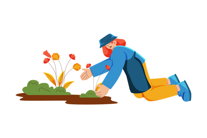 Frau bei der Gartenarbeit  Illustration