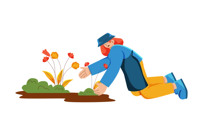 Frau bei der Gartenarbeit  Illustration