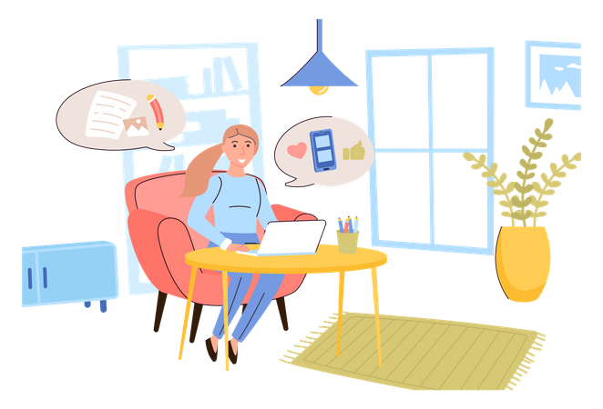 Frau beim Bloggen  Illustration