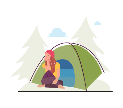 Frau auf dem Campingplatz  Illustration