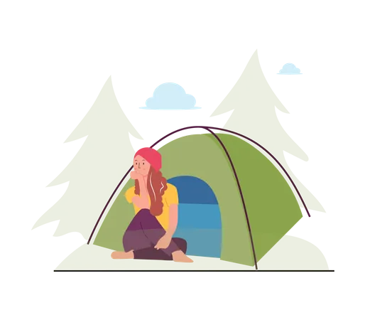 Frau auf dem Campingplatz  Illustration