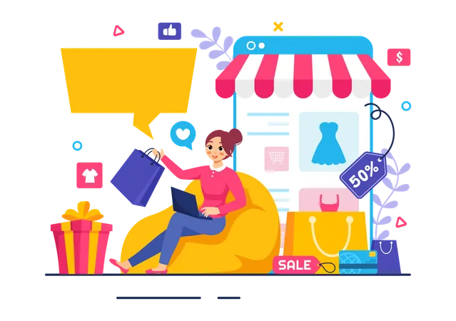 Frau beim Cyber Monday-Shopping  Illustration