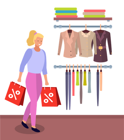 Frau beim Discount-Shopping  Illustration