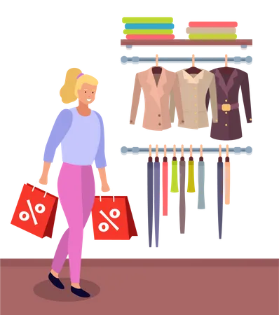 Frau beim Discount-Shopping  Illustration