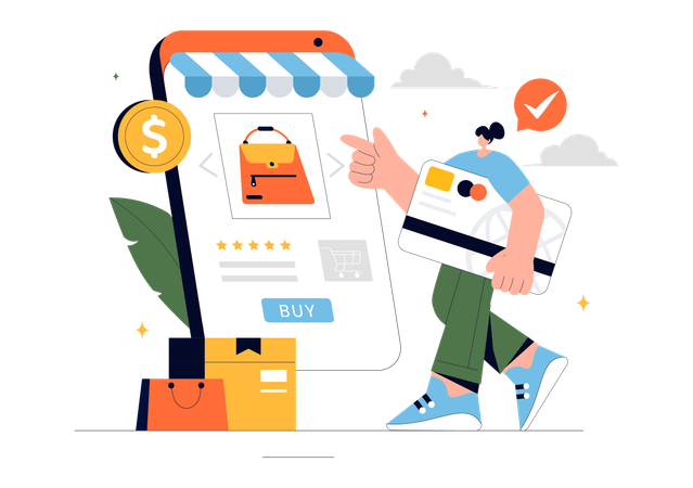 Frau beim Bezahlen im E-Commerce  Illustration