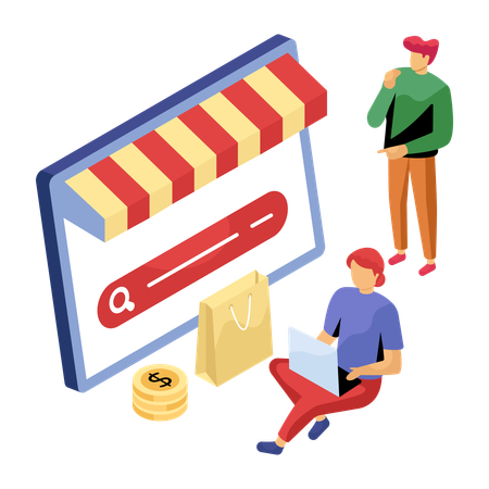 Frau beim E-Commerce-Shopping  Illustration