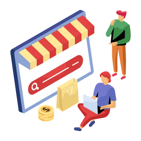 Frau beim E-Commerce-Shopping  Illustration