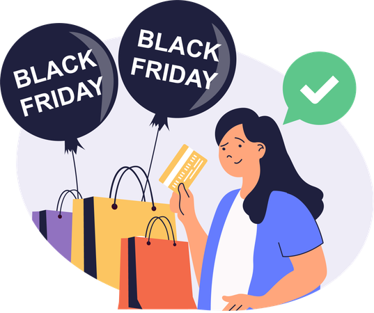 Frau beim Einkaufen am Black Friday  Illustration