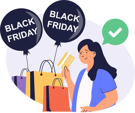 Frau beim Einkaufen am Black Friday  Illustration