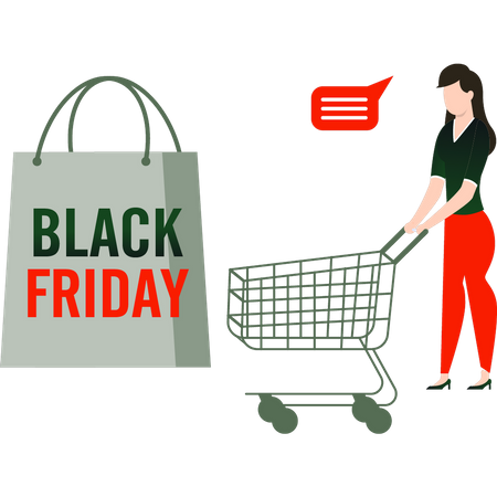 Frau beim Einkaufen am Black Friday  Illustration