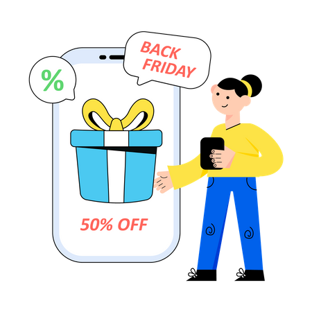 Frau beim Einkaufen am Black Friday  Illustration