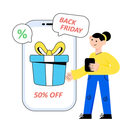 Frau beim Einkaufen am Black Friday  Illustration