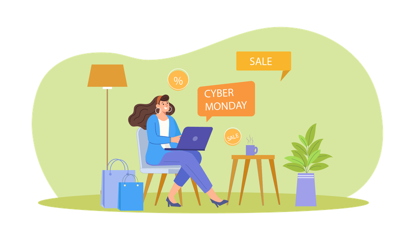 Frau beim Einkaufen am Cyber Monday  Illustration