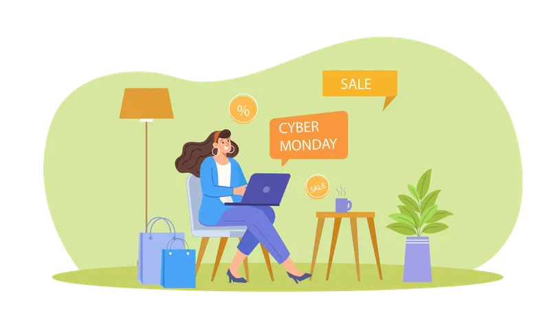 Frau beim Einkaufen am Cyber Monday  Illustration