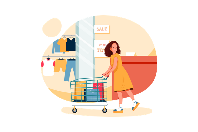 Frau beim Einkaufen  Illustration