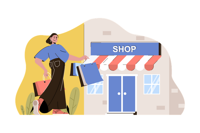 Frau beim Einkaufen im Geschäft  Illustration