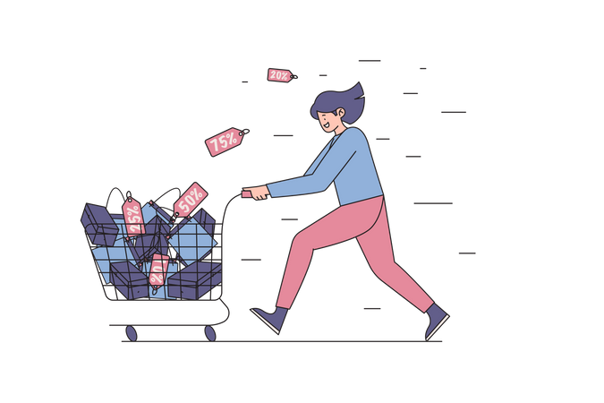 Frau beim Einkaufen während des Black Friday Sale  Illustration