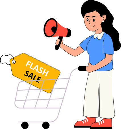 Frau beim Einkaufen während des Flash-Sales  Illustration