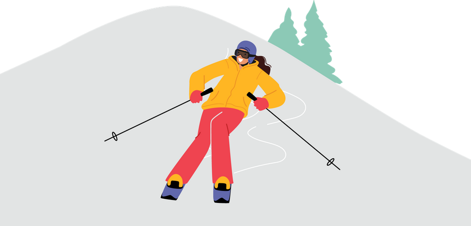 Frau beim Eisskifahren  Illustration
